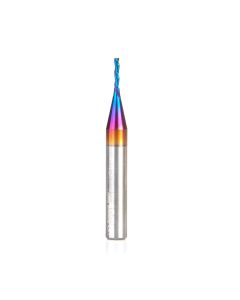 Amana tool 46486-K CNC Spektra Extreme tool Life Coated Spiral 2D/3D Carving 0.10 Deg Tapered Angle Flat Bottom x 1/16 D x 5/16 CH x 1/4 SHK x 2 Inch Long x 3 Flute SC Down-Cut Router Bit