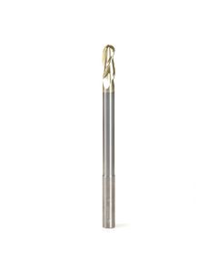 Amana tool 46496 Extra Long CNC 2D and 3D Carving Tapered Bal Nose 0.10 Deg Angle x 1/2 Dia x 1/4 Radius x 1-1/4 Cut Height x 1/2 Shank x 7 Inch Long x 3 Flute Solid Carbide ZrN Coated Reduced Shank Router Bit
