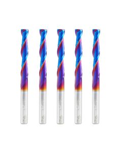 Amana tool 46577-K-5, 5-Pack CNC Spektra Extreme tool Life Coated Spiral 2D/3D Carving 0.10 Deg Straight Angle Flat Bottom x 1/4 D x 1-1/2 CH x 1/4 SHK x 3 Inch Long x 2 Flute SC Up-Cut Router Bits