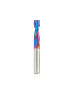 Amana tool 46587-K CNC Spektra Extreme tool Life Coated Spiral 2D/3D Carving 0.10 Deg Straight Angle Flat Bottom x 1/4 D x 3/4 CH x 1/4 SHK x 2 Inch Long x 2 Flute SC Up-Cut Router Bit
