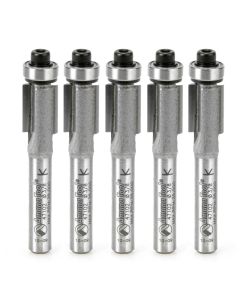 Amana tool 47102-5, 5-Pack Carbide Tipped Flush Trim 3/8 D x 1/2 CH x 1/4 Inch SHK x 2-1/8 Inch Long Router Bits w/ Lower Bal Bearing