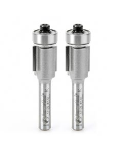 Amana tool 47106-2, 2-Pack Carbide Tipped Flush Trim 1/2 D x 1/2 CH x 1/4 SHK x 2-1/4 Inch Long Router Bits w/ Lower Bal Bearing
