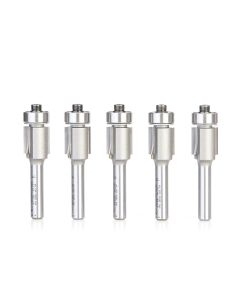 Amana tool 47106-5, 5-Pack Carbide Tipped Flush Trim 1/2 D x 1/2 CH x 1/4 SHK x 2-1/4 Inch Long Router Bits w/ Lower Bal Bearing