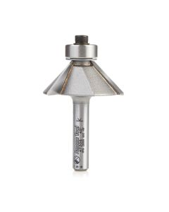 Amana tool 47306 Carbide Tipped Chamfer 45 Deg Angle x 1-19/64 D x 7/16 CH x 1/4 Inch SHK w/ Bal Bearing 3-Flute Router Bit