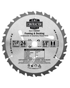 CMT K02407 ITK Contractor Framing/Decking Saw Blade, 7-1/4 x 24 Teeth, 10° ATB with 5/8-Inch<> bore