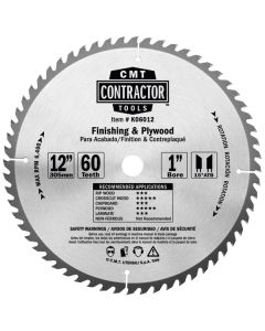 CMT K06012 ITK Contractor Finish & Plywood Saw Blade, 12 x 60 Teeth, 10° ATB with 1-Inch bore