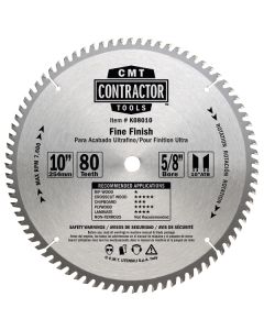 CMT K08012 ITK Contractor Finishing Saw Blade, 12 X 80 Teeth, 10° ATB with 1-Inch Bore