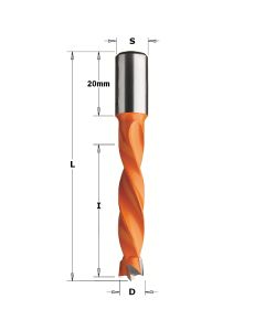 CMT 309.060.12 Dowel Drill, 6mm (15/64-Inch) Diameter, 10x20mm Shank, Left-Hand Rotation