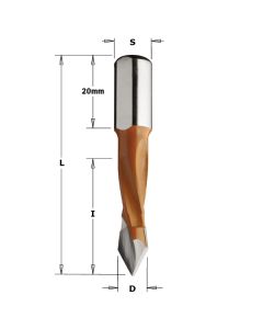 CMT 374.080.12 4 Flute Dowel Drill for Through Holes, 5/16-Inch Diameter, 10x20mm Shank, Left-Hand Rotation