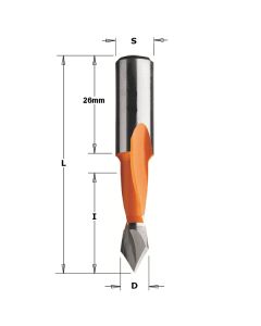 CMT 313.100.12 2 Flute Dowel Drill for Through Holes, 10mm (25/64-Inch) Diameter, 10x26mm Shank, Left-Hand Rotation