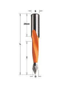 CMT 366.120.11 2 Flute Dowel Drill for Through Holes, 12mm (15/32-Inch) Diameter, 10x26mm Shank, Right-Hand Rotation