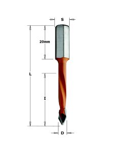 CMT 365.050.11 2 Flute Dowel Drill for Through Holes, 12mm (15/32-Inch) Diameter, 8x20mm Shank, Right-Hand Rotation