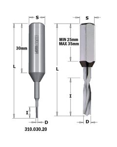 CMT 310.060.21 Solid Carbide Dowel Drill, 6mm (15/64-Inch), 10x25mm Shank, Right-Hand Rotation