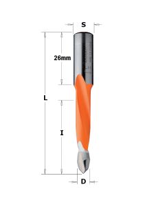 CMT 314.050.41 2 Flute Dowel Drill for Through Holes, 5mm (13/64-Inch) Diameter, 10x26mm Shank, Right-Hand Rotation