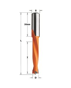CMT 362.070.12 Two Flute Dowel Drill, 12mm (15/32-Inch) Diameter, 10x30mm Shank, Left-Hand Rotation