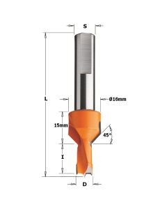 CMT 377.102.11 Dowel Drill with Countersink, 10mm (25/64-Inch) Diameter, 10mm Shank, Right-Hand Rotation