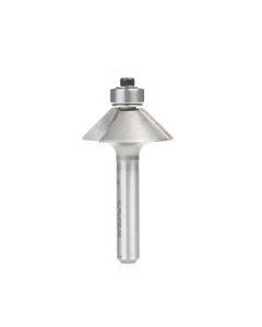 Amana tool 49401 Carbide Tipped Chamfer 45 Deg x 1 D x 5/16 CH x 1/4 SHK w/ Lower Bal Bearing Router Bit