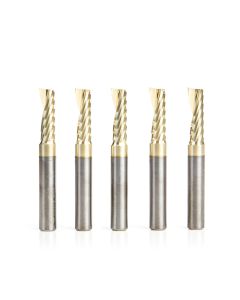 Amana tool 51377-Z-5, 5-Pack CNC SC Spiral O Single Flute, Aluminum Cutting 1/4 D x 3/4 CH x 1/4 SHK x 2 Inch Long Up-Cut ZrN Coated Router Bits with Mirror Finish