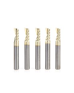 Amana tool 51402-Z-5, 5-Pack CNC SC Spiral O Single Flute, Aluminum Cutting 1/4 D x 5/8 CH x 1/4 SHK x 2 Inch Long Up-Cut ZrN Coated Router Bits with Mirror Finish