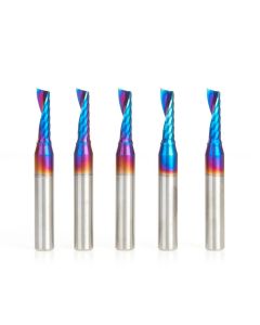 Amana tool 51417-K-5, 5-Pack CNC Spektra Coated SC Spiral O Single Flute, Plastic Cutting 3/16 D x 5/8 CH x 1/4 SHK x 2 Inch Long Up-Cut Router Bits with Mirror Finish