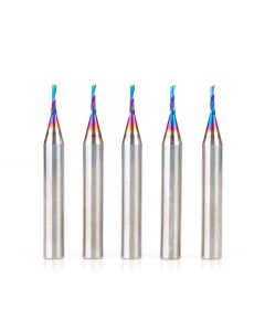 Amana tool 51441-K-5, 5-Pack CNC Spektra Coated SC Spiral O Single Flute, Plastic Cutting 1/16 D x 1/4 CH x 1/4 SHK x 2 Inch Long Up-Cut Router Bits with Mirror Finish