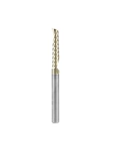 Amana tool 51481-Z CNC SC Spiral O Single Flute, Aluminum Cutting 1/4 D x 1-1/4 CH x 1/4 SHK x 3 Inch Long Up-Cut ZrN Coated Router Bit with Mirror Finish