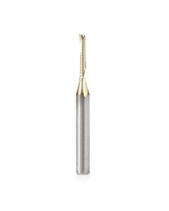 Amana tool 51486-Z CNC SC Spiral O Single Flute, ZrN Coated Aluminum Cutting 1/8 D x 3/4 CH x 1/4 SHK x 2-1/2 Inch Long Up-Cut Router Bit with Mirror Finish
