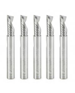 Amana tool 51502-5, 5-Pack CNC SC Spiral O Single Flute, Aluminum Cutting 1/4 D x 5/8 CH x 1/4 SHK x 2 Inch Long Down-Cut Router Bits with Mirror Finish