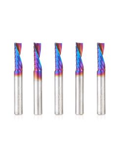 Amana tool 51504-K-5, 5-Pack CNC Spektra Coated SC Spiral O Single Flute, Plastic Cutting 1/4 D x 3/4 CH x 1/4 SHK x 2 Inch Long Down-Cut Router Bits with Mirror Finish