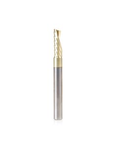 Amana tool 51775-Z CNC SC Spiral O Single Flute, Aluminum Cutting 1/4 D x 7/8 CH x 1/4 SHK x 2-1/2 Inch Long Down-Cut ZrN Coated Router Bit with Mirror Finish