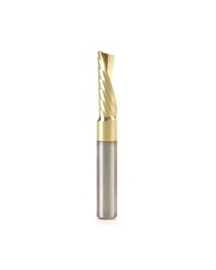 Amana tool 51786-Z CNC SC Spiral O Single Flute, Aluminum Cutting 1/4 D x 3/4 CH x 1/4 SHK x 2 Inch Long Down-Cut ZrN Coated Router Bit with Mirror Finish