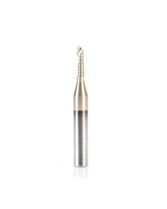 Amana tool 51876-Z CNC SC Spiral O Single Flute Bal Nose, Aluminum Cutting 1/16 R x 1/8 D x 1/4 SHK x 2 Inch Long Up-Cut ZrN Coated Router Bit with Mirror Finish