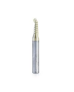 Amana tool 51878-Z CNC SC Spiral O Single Flute Bal Nose, Aluminum Cutting 3/32 R x 3/16 D x 1/4 SHK x 2 Inch Long Up-Cut ZrN Coated Router Bit with Mirror Finish