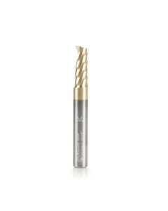 Amana tool 57344-Z SC Spiral O Single Flute, Improved Surface Finish Aluminum Cutting 1/4 D x 5/8 CH x 1/4 SHK x 2 Inch Long Up-Cut ZrN Coated Router Bit with Mirror Finish