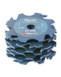 Amana tool 61370 Prestige Mighty Super-Fine Carbide Tipped Adjustable Dado/Groover 4 D x 4 Teeth x -10 Deg Hook Angle x 1/4 to 1 Kerf x 3/4 Inch Bore x ATB Grind 7-PC Set for Shaper Machines