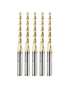 Amana 46284-5, 5-Pack CNC 2D and 3D Carving 1 Deg Tapered Angle Ball Tip 1/8 Dia x 1/16 Radius x 1-1/2  x 1/4 Shank x 3 Inch Long x 3 Flute Solid Carbide Up-Cut Spiral ZrN Coated Router Bits