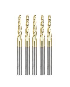 Amana 46286-5, 5-Pack CNC 2D and 3D Carving 3.6 Deg Tapered Angle Ball Tip 1/8 Dia x 1/16 Radius x 1  x 1/4 Shank x 3 Inch Long x 3 Flute Solid Carbide Up-Cut Spiral ZrN Coated Router Bits