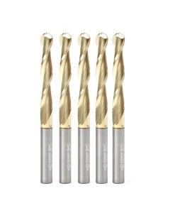 Amana 46294-5, 5-Pack CNC 2D and 3D Carving 0.10 Deg Straight Angle Ball Tip 1/4 Dia x 1/8 Radius x 1-1/2  x 1/4 Shank x 3 Inch Long x 2 Flute Solid Carbide ZrN Coated Router Bit