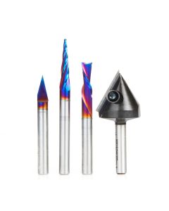 Amana tool AMS-102 X-Carve 4-Pc CNC Router Bit Starter Pack, 1/4 Inch Shank