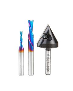 Amana tool AMS-119 Matt's 3-Pc CNC Solid and Insert Carbide Starter Pack, 1/4 Inch Shank