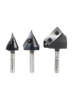 Amana tool AMS-153 3-Pc 3D CNC Signmaking, Lettering & Engraving Insert SC 45, 60, & 90 Deg x 1/4 SHK V-Groove Router Bit Pack