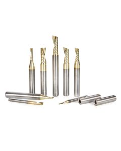 Amana tool AMS-160-Z 8-Pc CNC Aluminum Cutting SC Spiral O Flute ZrN Coated Router Bit Colection