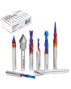 Amana tool AMS-174-B 8-Pc General Purpose CNC Router Bit Colection in Cardboard Box, 1/4 Inch Shank