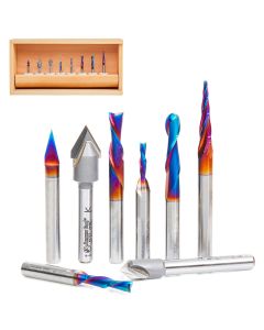 Amana tool AMS-174 8-Pc General Purpose CNC Router Bit Colection in Wooden Box, 1/4 Inch Shank