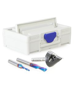 Amana tool AMS-119-T Matt's 3-Pc CNC Solid and Insert Carbide Starter Pack with 60 Deg V-Groove in Stackable Tanos Systainer Plastic Case, 1/4 Inch Shank
