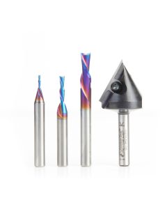Amana tool AMS-207 Matt 4-Pc CNC Solid and Insert Carbide Starter Pack II, 1/4 Inch Shank