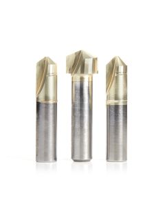 Amana tool AMS-219 3-Pc Carbide V-Groove 90, 108 and 135 Deg. Folding Double Edge for Composite Material (TCM, CCM, ACM) Panels, 1/2 Inch SHK ZrN Coated Router Bit Pack