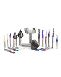 Amana tool AMS-222 18-Pc Ultimate Signmaking CNC Router Bit Colection, 1/4 & 1/2 Inch Shank