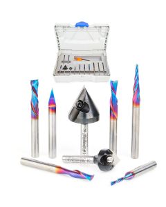Amana tool AMS-257 8-Pc General Purpose CNC Router Bit Set Packed in Stackable Tanos Systainer Plastic Case, 1/4 Inch Shank