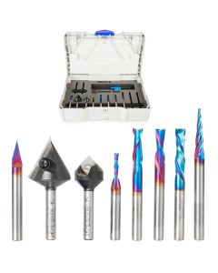 Amana tool AMS-257-M 8-Pc General Purpose CNC Router Bit Set Packed in Stackable Tanos Systainer Plastic Case, 6mm Shank